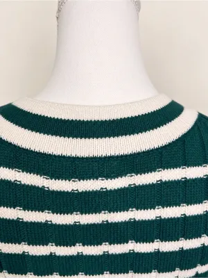 Madewell V-Neck Striped Sweater Striped V-Neck Cotton Cashmere Sweater in Green thumbnail 5
