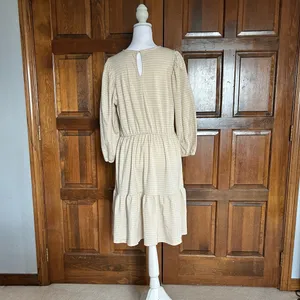 Draper James RSVP Tiered Skater Dress Gold Cream Houndstooth Shimmer Medium‎ M thumbnail 3