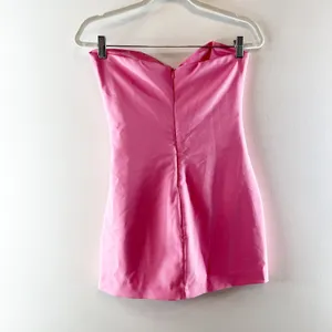 Zara Strapless Sweetheart Neck Ruched Mini Dress Bubble Gum Pink Medium thumbnail 5