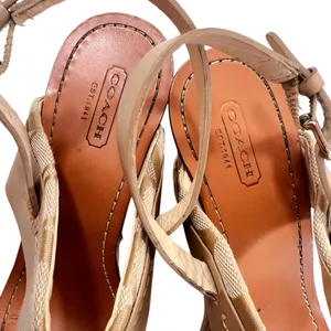 Coach Khaki Leather Signature Canvas Mendez Cork Wedges Sandals thumbnail 6