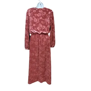 MOTF Premium Pink Velvet Burnout Floral Maxi Dress Lace Up Split Sleeve Small thumbnail 3
