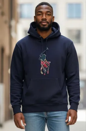 NWT Polo by Ralph Lauren Navy Big Pony Men’s Hoodie With Patchwork Size-XL thumbnail 1