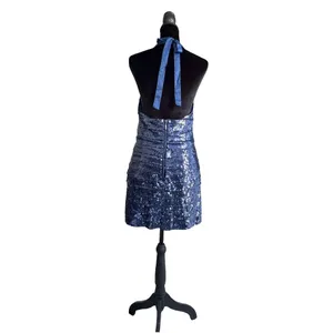 Y2K VTG Forever 21 Blue Sequin Halter Mini Dress Bodycon Cocktail Party Clubwear thumbnail 3
