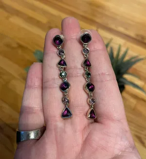 Amethyst Rhodolite Topaz Dangle Drop Earrings Post Backs thumbnail 1