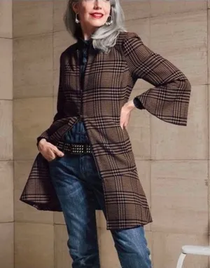 CAbi Women's Small Tartan Plaid Flounce Jacket Longline‎ Dark Acadamia # 3902 thumbnail 1