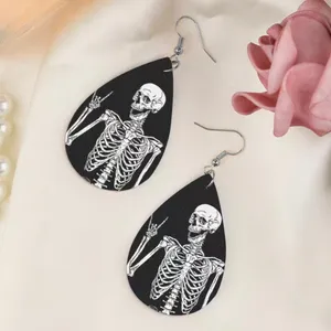 Gothic Skull‎ Faux Leather Teardrop Halloween Earrings Faux Fashion Jewelry thumbnail 5