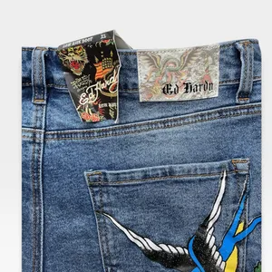 Ed Hardy Womens Low Rise Bootcut Jeans Blue Tattoo Embroidered XL NWT thumbnail 6