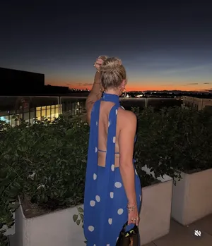 Zara Blue Polka Dot Halter Dress scarf open back maxi long evening party wedding thumbnail 4