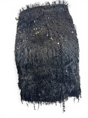 H&M Black Sequin Fringe Skirt Size L Party Evening Glam Statement Mini thumbnail 3