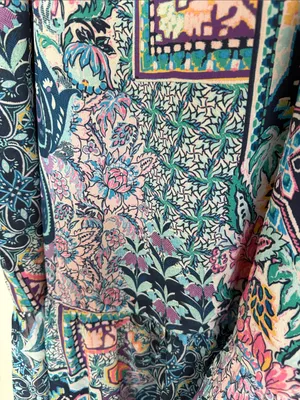 Soft Surroundings Navy Floral Patchwork Maxi Skirt with Pink and Teal thumbnail 5