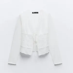 ZARA NWT White EMBROIDERED TIED SHIRT. Size Large thumbnail 9