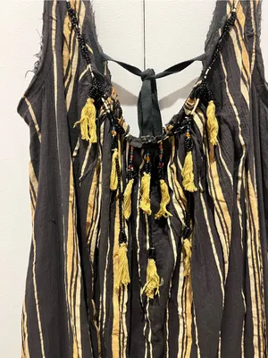 Free People Unearthen Black & Mustard Striped Tassel Maxi Dress oversized thumbnail 2