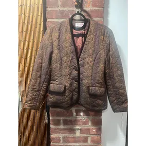 Vintage 80s Paisley Quilted Jacket Velvet Trim Dark Academia M thumbnail 4