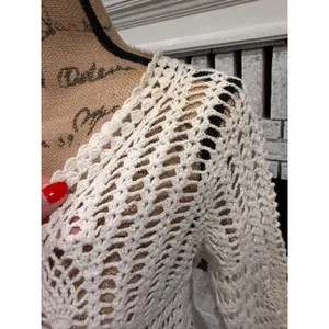 Carolyn Taylor Crochet Cardigan Womens XL Cream Button Shrug‎ Cottagecore Boho thumbnail 5