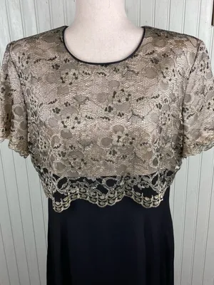 Vintage 80s Jeffrey and Dara Cocktail Evening Dress Size 14 Lace Overlay Gown thumbnail 5