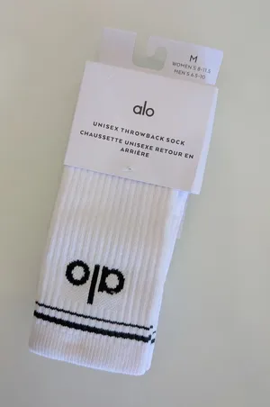 Alo Yoga Throwback Crew Socks Logo Striped White/Black Size M 1 Pair thumbnail 1