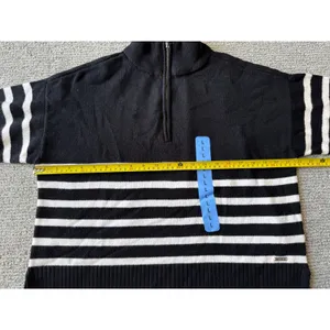 DKNY Womens Quarter‎ Zip Striped Pullover Sweater Black White Large NWT thumbnail 7
