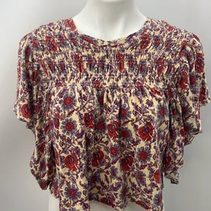 Free People small floral boho flutter sleeve linen cotton cropped top thumbnail 4