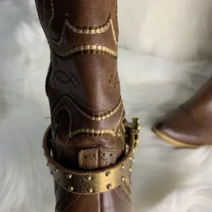 Handmade Womens Brown Leather Beaded Removable Boot Band One Size Boot Cuff thumbnail 5
