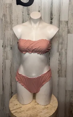 Zaful Strapless Bandeau Ruffle Bikini Set 2 Piece Swimsuit Womens Small Dusty Pi thumbnail 1