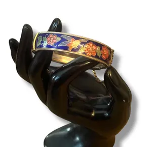 Vintage birds and flowers cloisonné hinged bangle bracelet thumbnail 2