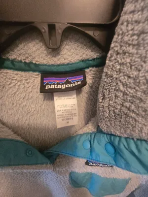 Patagonia Light Gray Fleece Pullover with Teal Accents Medium thumbnail 5
