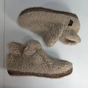 L.L. Bean 7 Cozy Slipper Booties Pile Fleece Comfort Slip On Sherpa Cream Warm thumbnail 2
