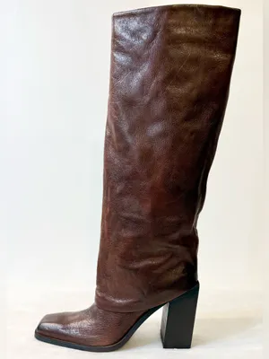 NWT Emauele Crasto Leather Fold Over High Shaft Boots in Brown Size 39 thumbnail 2