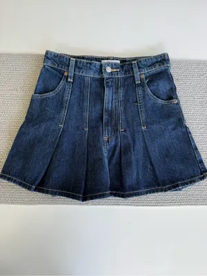 Zara Dark Rinse Blue Denim Pleated Mini Skirt Size XS thumbnail 6