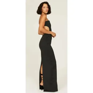 Rent the runway sz 10 Black Halo Eve Chana solid black cutout strapless gown thumbnail 3