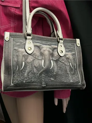 BFlairs Women’s Handbag with Elephant Print Gray & Cream thumbnail 3