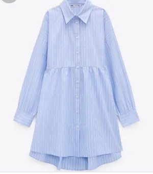 ZARA Blue Cotton Striped Long Sleeved Mini Shirt Dress S thumbnail 3