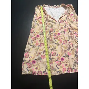 LOFT Womens‎ Large Floral Sleeveless Ruffle Neck Tie Blouse Pink Yellow thumbnail 2