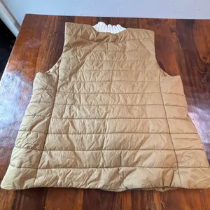 J.‎ Jill Camel Brown Quilted Puffer Vest Ribbed Knit Trim Snap Front Womens L thumbnail 3