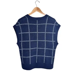 A New Day Sweater Vest Blue White Size Medium V Neck Academia Cozy Fall Winter thumbnail 4
