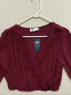 Hollister Women's Deep Burgundy Wrap-Style Blouse thumbnail 3