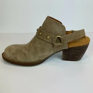 Born‎ Bagley Clogs Mules 7 Suede Leather Studded Taupe Harness Buckle thumbnail 9