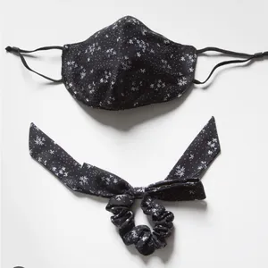 Free People Black Floral Mask And Bow thumbnail 1