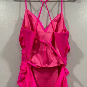 29020 Strappy Back Bodycon Maxi Gown Dress Neon Pink Size 6 thumbnail 6