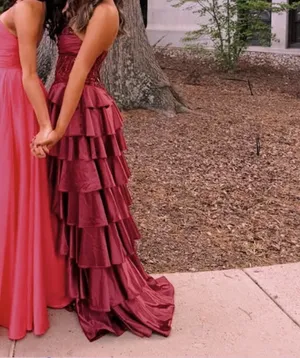 prom dress stacees brugandy ruffle Red Size 6 thumbnail 3