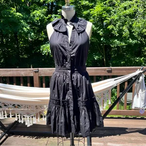 Anthropologie Black V-Neck Belted Halter Mini Dress Size Small thumbnail 4