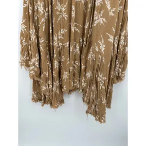 Boho Floral Handkerchief Midi Skirt Brown Raw Hem Asymmetrical Festival Fairy thumbnail 6