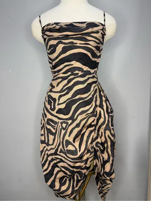 Anthropologie Tan and Black Zebra-Print Slip Midi Dress thumbnail 4