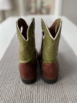 Justin Sage Green Brown Leather Western Square Toe Cowboy Festival Boots 5D or 7 thumbnail 4