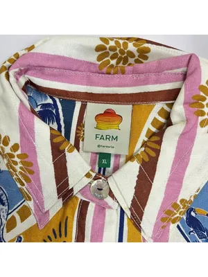 NWOT Farm Rio Linen Cerrado Stamps Short Sleeve Mini Dress Size XL Pocket thumbnail 7