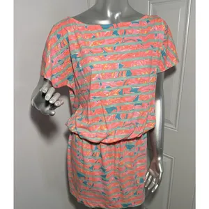 Lilly Pulitzer Cotton Carmine Dress Make a Splash Striped Floral Womens Medium thumbnail 3