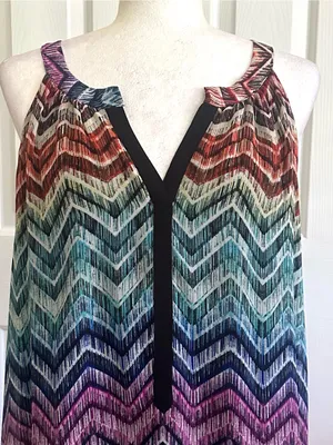 Tacera Multicolor Chevron Sleeveless V-Neck Lined Summer Dress Size XL NEW thumbnail 4