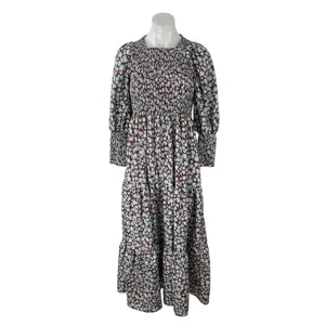 Zoya Brown Floral Shirred Long Balloon Sleeve Smocked Tiered A Line Maxi Dress 2 thumbnail 4