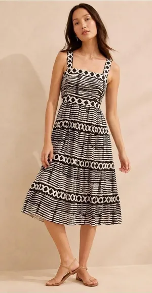 Tracy Reese for Anthropologie Black White Geometric Midi Dress Size Small thumbnail 1