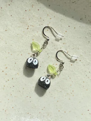 Handmade Kawaii fairy cottage style soot dangle earrings 🍃🌀🌳 thumbnail 7